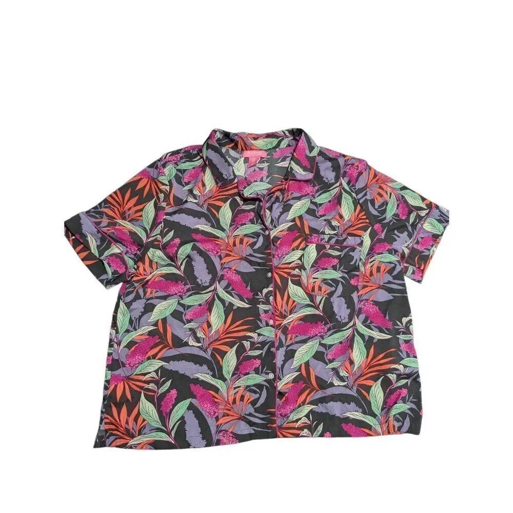 Isaac Mirzrahi Pajama Top Tropical Floral Satin Feminine Women's 1X